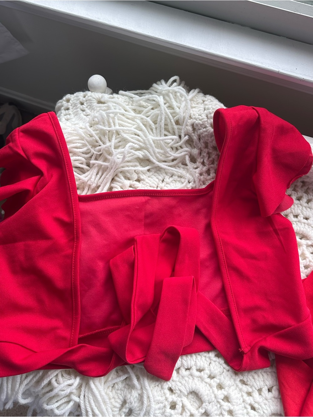 Red Ruffle Crop Tops - Picture 4 of 4